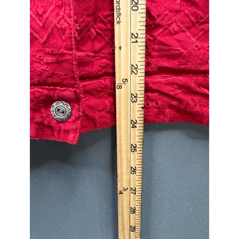 Chico's Design Jacket Womens Red Embroidered Eyelet Cotton Button Up Size 3 - Picture 7 of 8